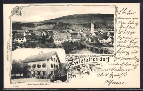 AK Zwiefaltendorf, Gasthaus zum Bahnhof, Ortsansicht