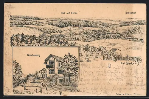 Lithographie Berka / Ilm, Gasthof Rauschenburg, Kottendorf