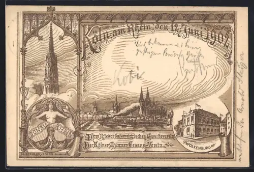 Lithographie Köln am Rhein, Wolkenburg, Dom