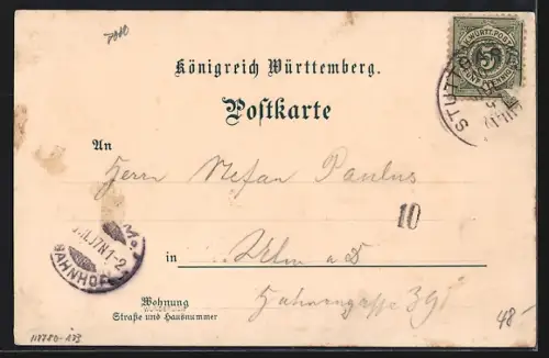 Lithographie Stuttgart, Brauerei Dinkelacker, Innenansicht Saalbau, Garten