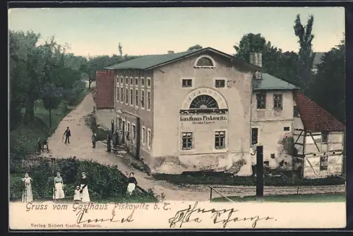 AK Piskowitz / Taubenheim, Gasthaus Piskowitz, Inh. Theodor Lippert