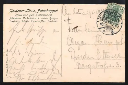 AK Potschappel, Hotel Goldener Löwe, Inh. Hermann Mies