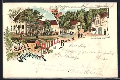 Lithographie Grubschütz, Gasthaus Mühle