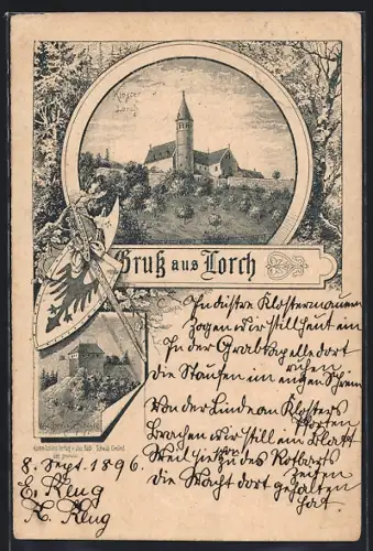 Lithographie Lorch / Württbg., Kloster Lorch, Wäscher-Schlössle