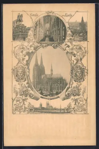 AK Koeln, Reiterstandbild, Dom