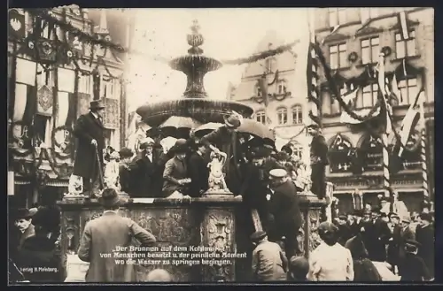 AK Braunschweig, Brunnen auf dem Kohlmarkt von Menschen besetzt