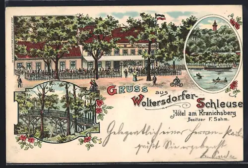Lithographie Woltersdorfer Schleuse, Hotel am Kranichsberg, Bes. F. Sahm