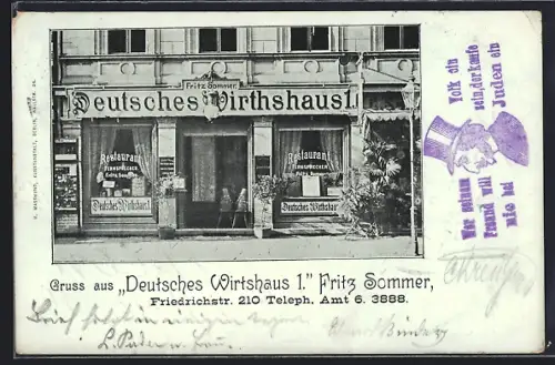 AK Berlin, Deutsches Wirtshaus 1 v. Fritz Sommer, Friedrichstrasse 210