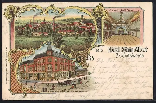 Lithographie Bischofswerda, Hotel König Albert v. Carl Naumann, Gesellschafts-Saal