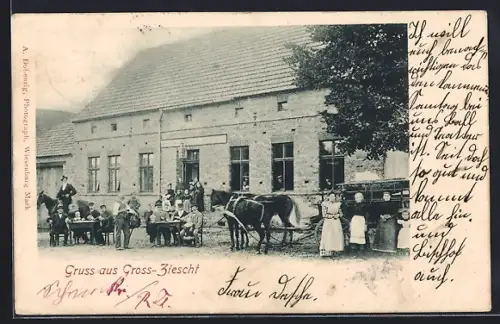 AK Gross-Ziescht, Gasthof mit Gästen