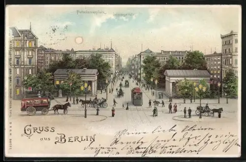 Lithographie Berlin, Leipziger Platz, Halt gegen das Licht