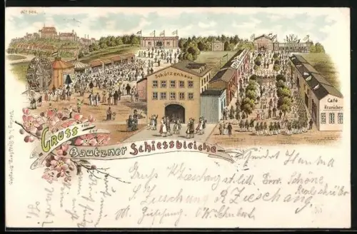 Lithographie Bautzen, Volksfest Schiessbleiche, Schützenhaus, Café Kranicher