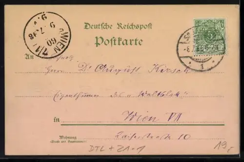 Lithographie Schandau, Uferpartie mit Kirche und Dampfer Pillnitz, Halt gegen das Licht