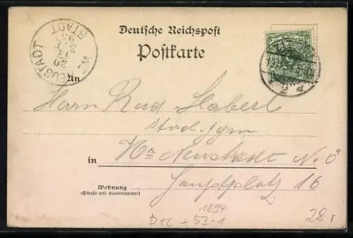 Vorläufer-Lithographie Zittau, 1894, Springbrunnen, Ortsansicht aus der Vogelschau