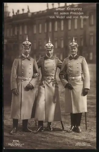 AK Kronprinz Wilhelm von Preussen mit seinen Freunden ovn Wedel und von Müller
