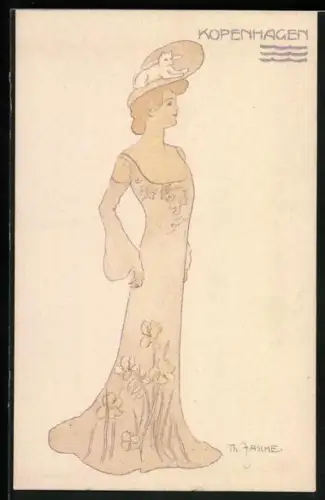 Künstler-AK Theo Zasche: Dame mit Katzenhut im Jugendstil