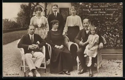 AK Seine Majestät König Konstantin von Griechenland mit Familie