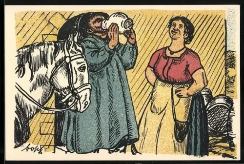 Künstler-AK München-Schwabing, Bauern-Kirta 1925, Verein deutscher Kunststudierender, Kutscher leert einen Krug