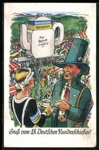 AK Oktoberfest, Kathreiners Malzkaffee, 18. Deutsches Bundesschiessen, Reklame