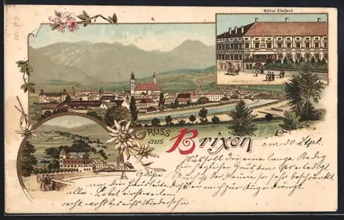 Lithographie Brixen, Hotel Elefant, Panorama