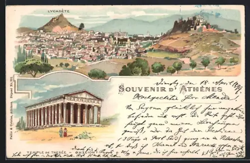 Lithographie Athènes / Athen, Temple de Thesée, Lycadete