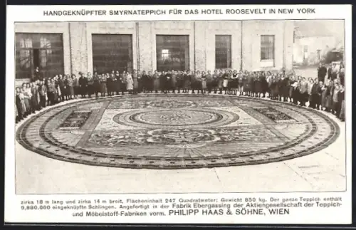 AK New York, NY, Handgeknüpfter Smyrnateppich für das Hotel Roosevelt