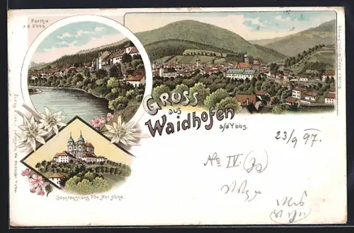 Lithographie Waidhofen a. d. Ybbs, Sonntagsberg, Partie a. d. Ybbs