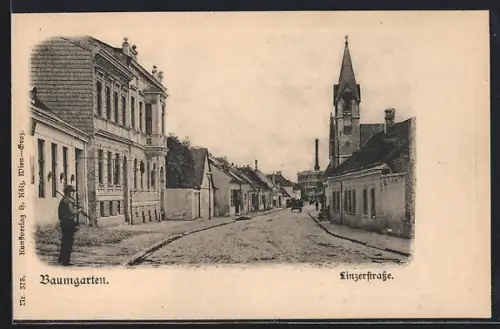 AK Wien, Baumgarten, Linzerstrasse mit Kirche