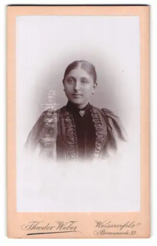 Fotografie Theodor Weber, Weissenfels, Promenade 33, Portrait einer Frau mit Brosche