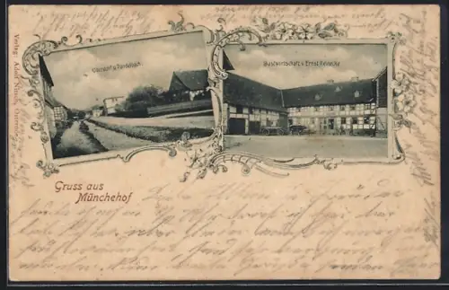 AK Münchehof, Gasthaus v. Ernst Reinecke, Oberdorf und Pandelbach