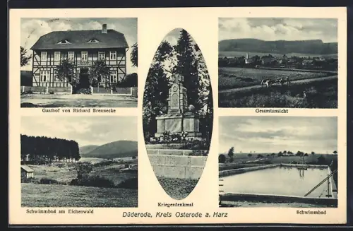 AK Düderode /Osterode, Gasthof zur Deutschen Krone, von Richard Brennecke, Schwimmbad am Eichenwald und Gesamtansicht
