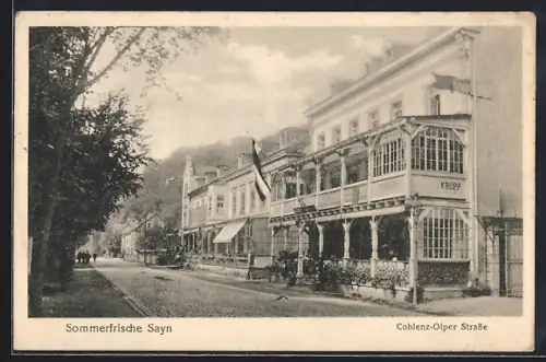 AK Sayn, Coblenz-Olper Strasse mit Hotel-Pension Krupp