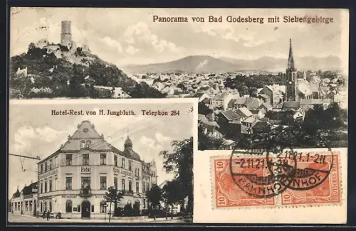 AK Bad Godesberg, Hotel Restaurant von H. Jungbluth und Panorama mit Siebengebirge