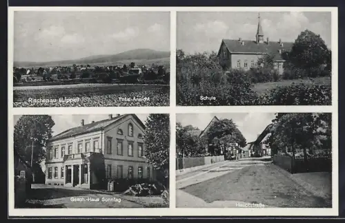 AK Rischenau /Lippe, Geschäft Sonntag, Hauptstrasse, Schule und Totalansicht