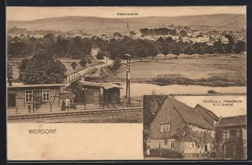 AK Werdorf, Handlung u. Posthilfstelle H.C. Gombel und Gesamtansicht