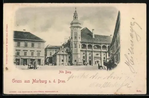 AK Marburg a. d. Drau, Alte Burg mit Passanten