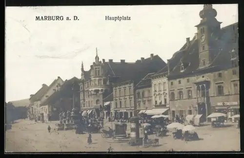 AK Marburg a. D., Hauptplatz mit Marktständen
