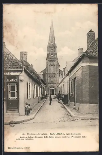 AK Coulogne, Belle Église romane moderne et rue animée