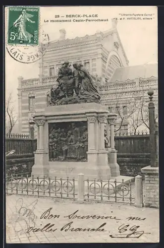 AK Berck-Plage, Le monument Cazin-Perrochaud