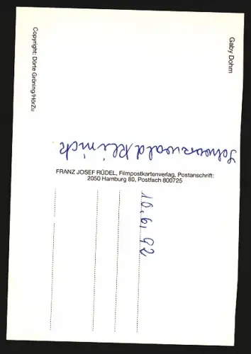 AK Gaby Dohm im Jeanshemd, Autograph
