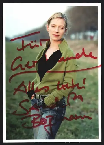 AK Sandra Borgmann in Jeans und Strickpulli, Autograph