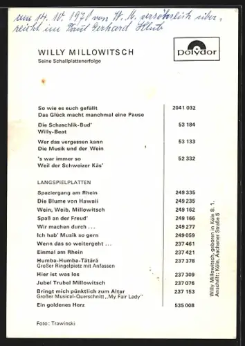 AK Willy Millowitsch lächelt, Autograph