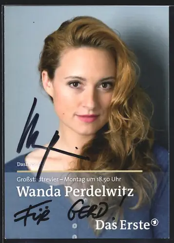AK Wanda Perdelwitz in der Serie Grossstadtrevier, Portrait mit Autograph