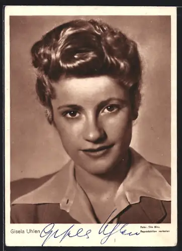 AK Gisela Uhlen als junge Frau, Autograph