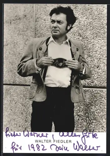 AK Walter Fiedler in Tracht, Autograph, 1982