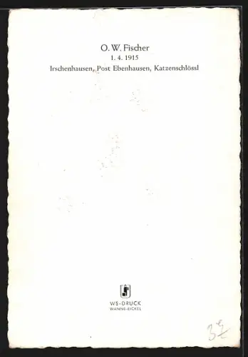 AK O. W. Fischer mit Fliege, Autograph