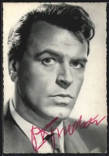 AK O. W. Fischer mit Krawatte, Autograph, 1970