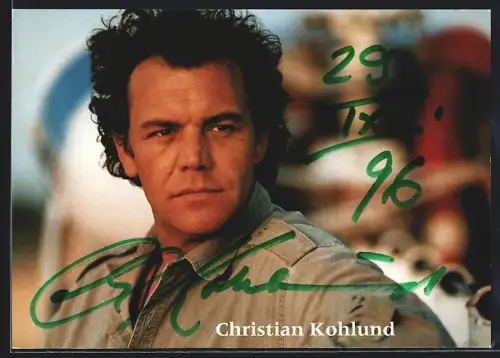 AK Christian Kohlund mit offenem Kragen, Autograph 1996
