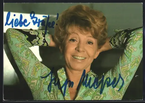 AK Inge Meysel in einer gemusterten Bluse, Autograph