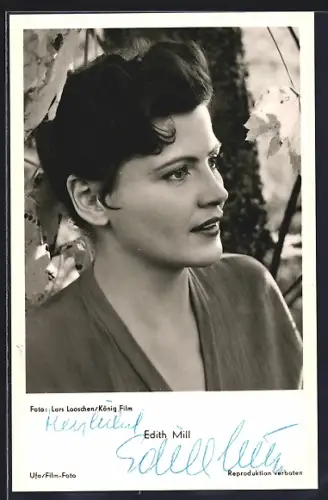 AK Edith Mill vor einem Baum, Autograph